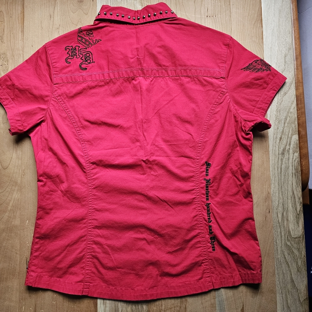 Harley Davidson Cycle Queen Red Snap Button Shirt Large - Picture 2 of 14